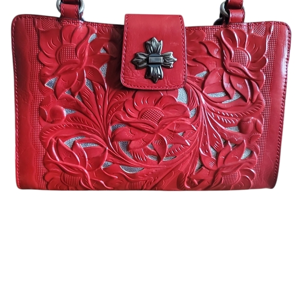 Patricia Nash Handbags - Patricia Nash Red Embossed Floral Shoulder Bag with Dush Bag Included
